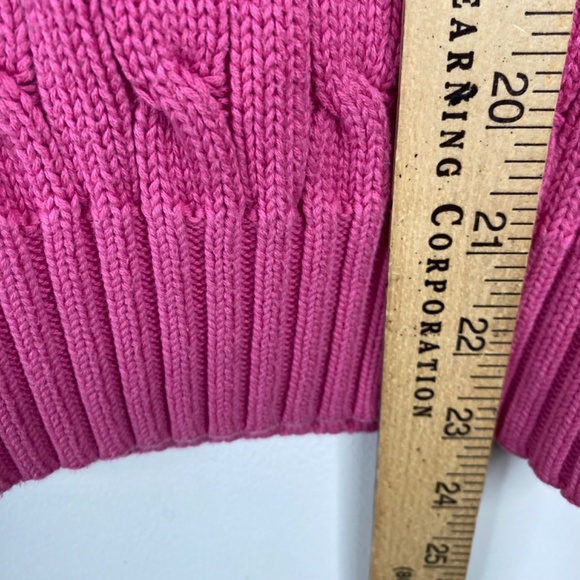 Ralph Lauren Cable Knit Sweater M Pink VNeck Pony Classic Old Money Tennis - Picture 5 of 8